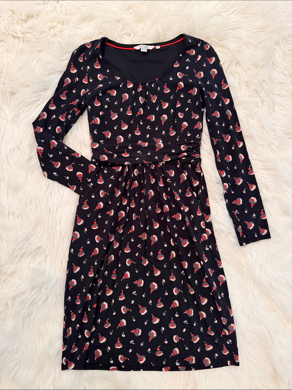 Boden Black Dress with Red and White Floral Spot Print